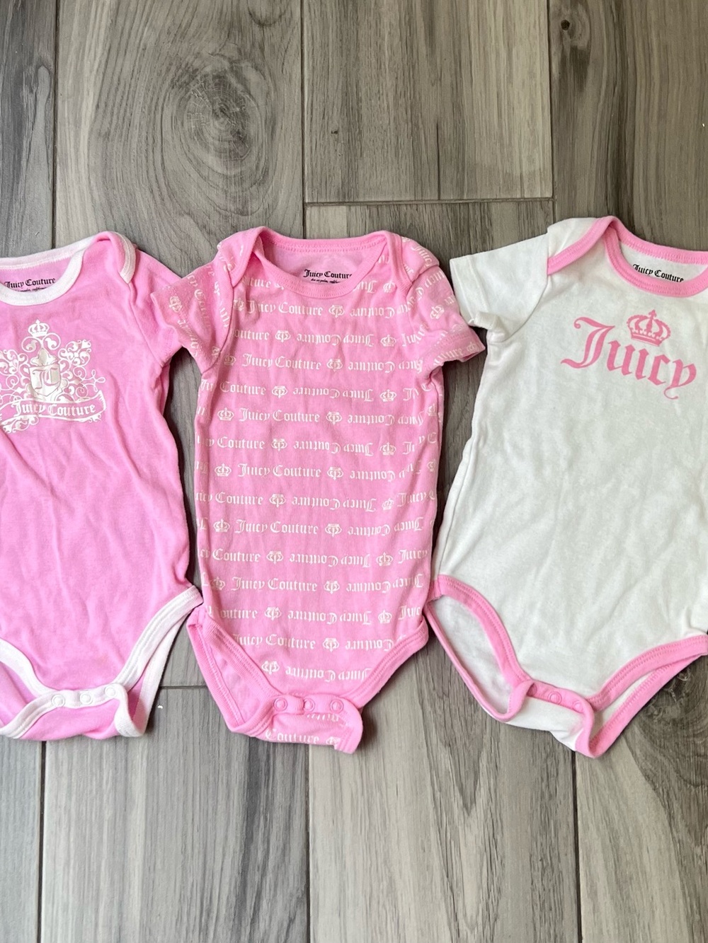 Juicy Couture Pink & White Baby Bodysuit Set - Logo Trio
